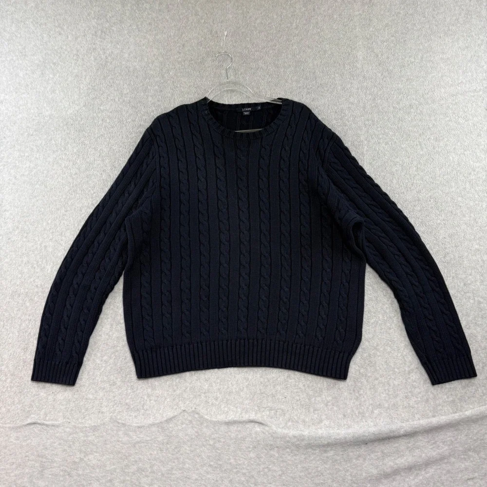 J.Crew Cable Knit Sweater Mens XL Chunky Heavy y2k preppy Navy Blue Cotton 12298